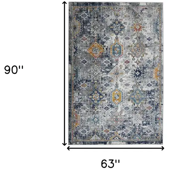 5' x 7' Blue and Orange Geometric Power Loom Area Rug Photo 8