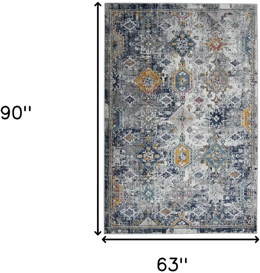5' x 7' Blue and Orange Geometric Power Loom Area Rug Photo 8