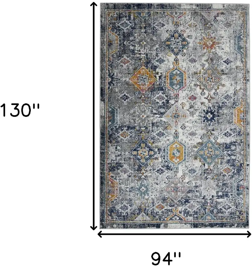 8' x 11' Blue and Orange Geometric Power Loom Area Rug Photo 8