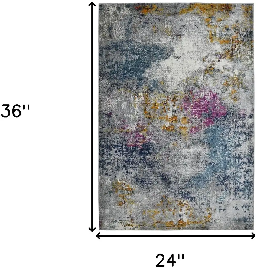 2' x 3' Blue and Pink Abstract Power Loom Area Rug Photo 7