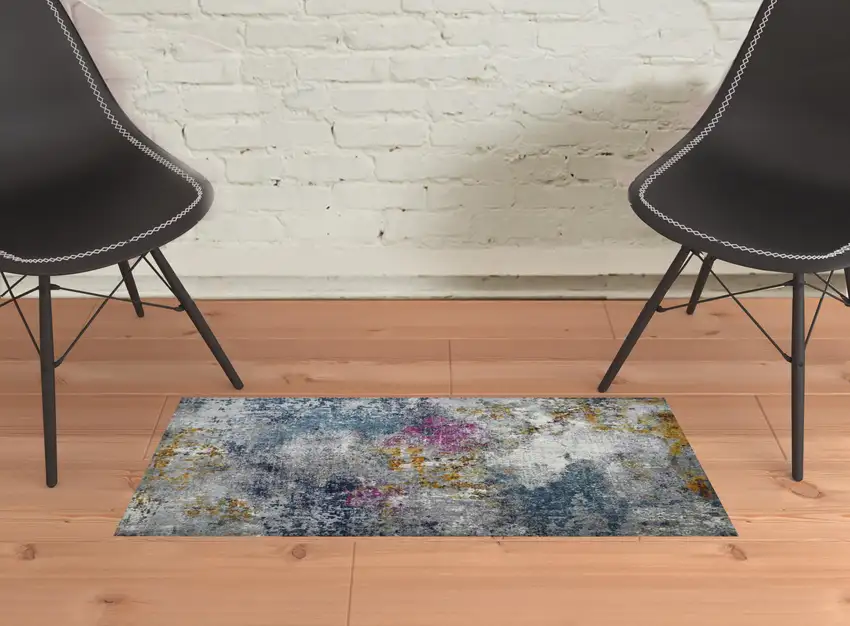 2' x 3' Blue and Pink Abstract Power Loom Area Rug Photo 2