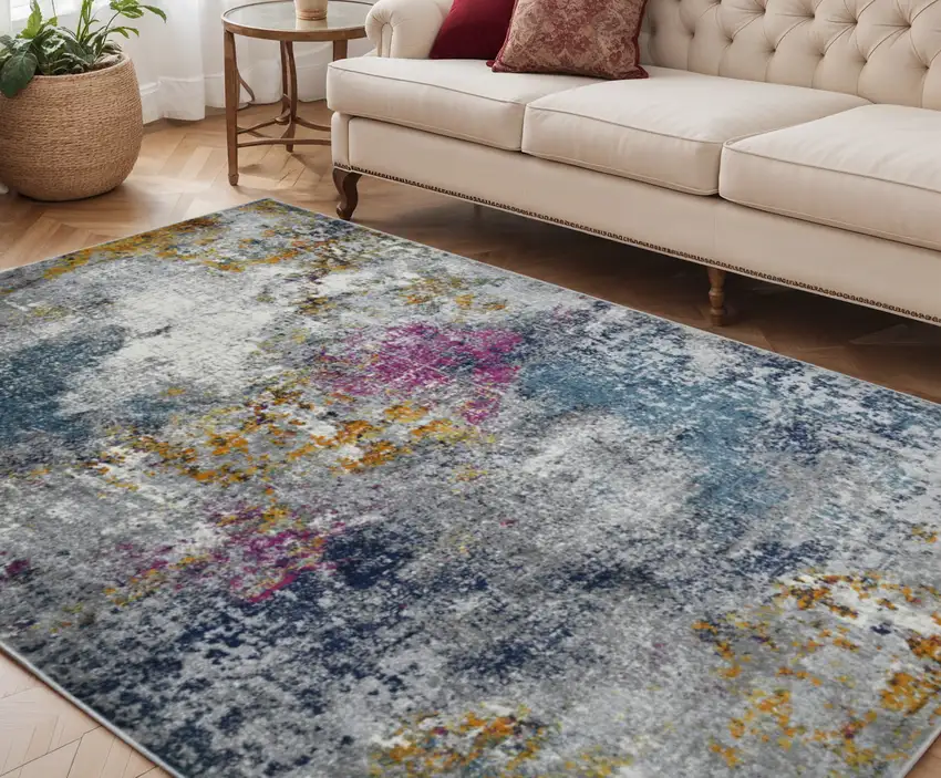 Blue and Pink Abstract Power Loom Area Rug Photo 1