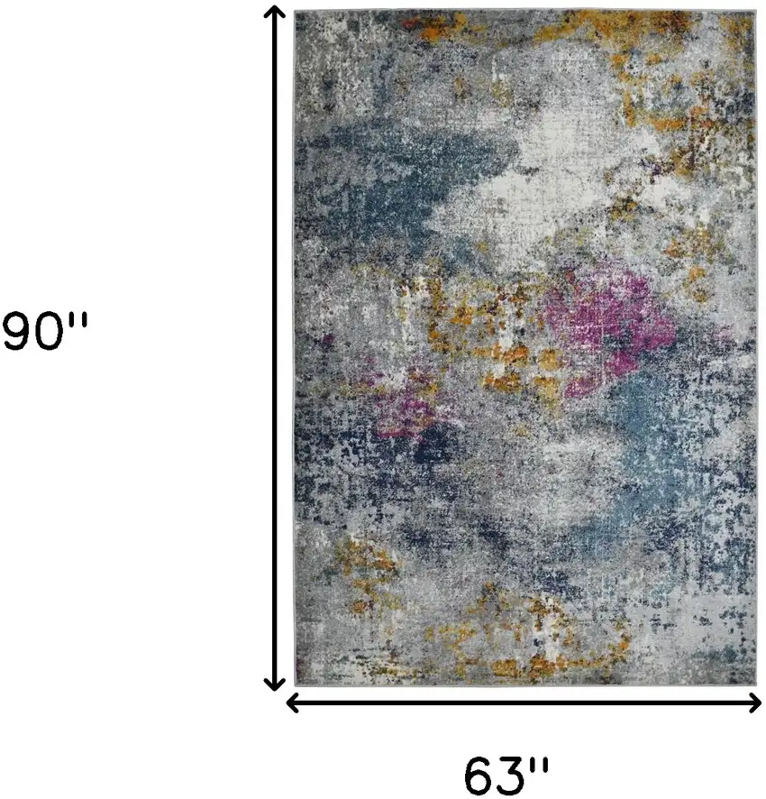 5' x 7' Blue and Pink Abstract Power Loom Area Rug Photo 7