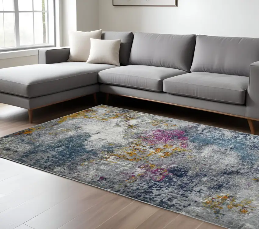 Blue and Pink Abstract Power Loom Area Rug Photo 1