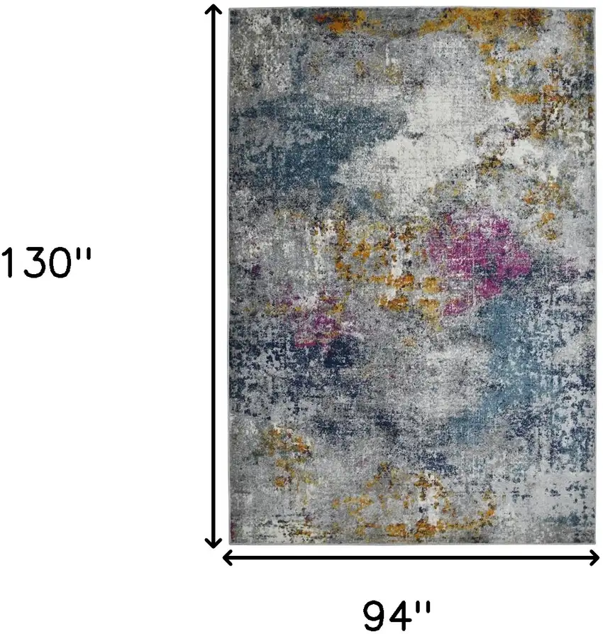 8' x 11' Blue and Pink Abstract Power Loom Area Rug Photo 7