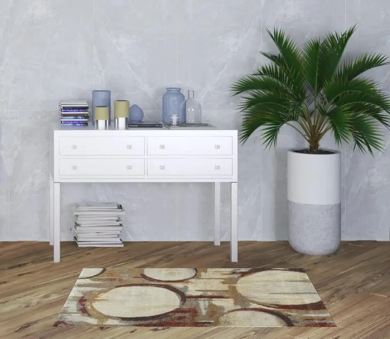 3' x 5' Brick Ivory And Gold Abstract Geometric Area Rug Photo 2