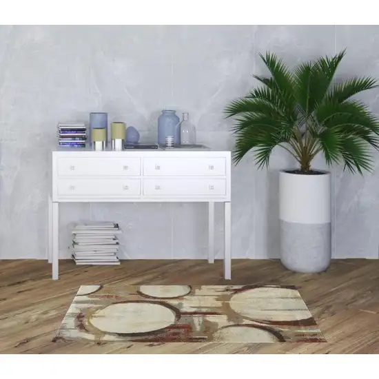 3' x 5' Brick Ivory And Gold Abstract Geometric Area Rug Photo 2