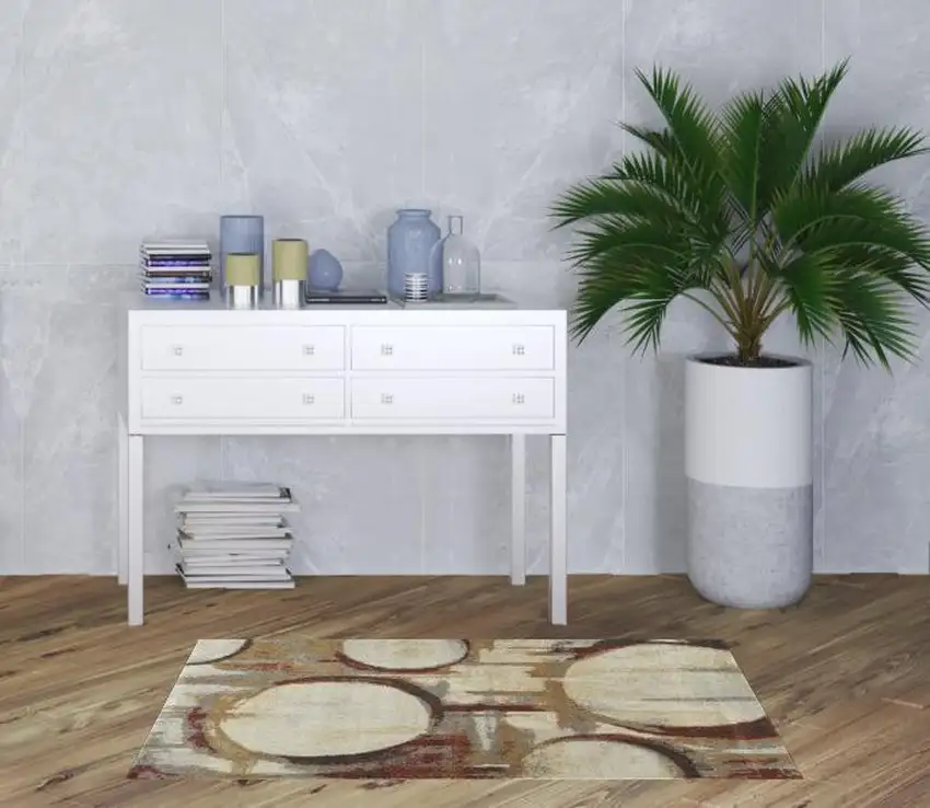 3' x 5' Brick Ivory And Gold Abstract Geometric Area Rug Photo 2