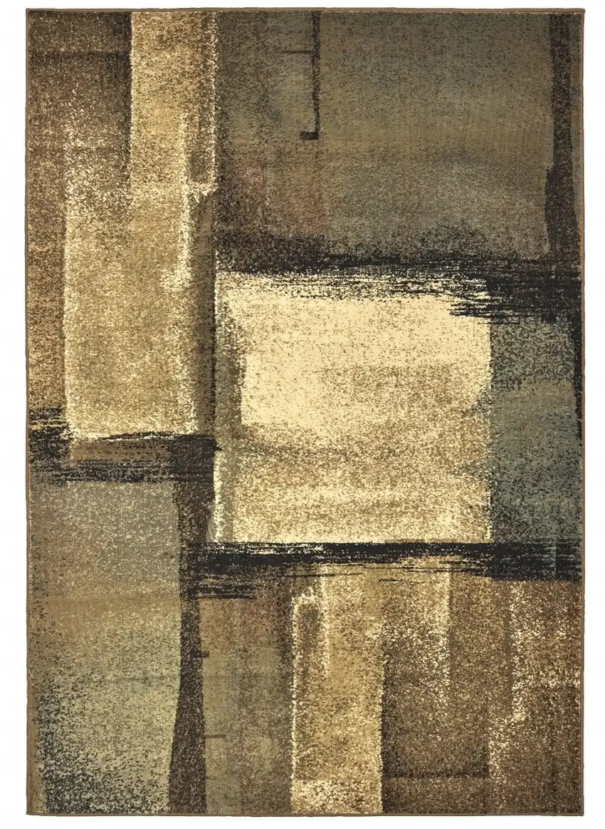 Brown And Beige Distressed Blocks Area Rug Photo 2