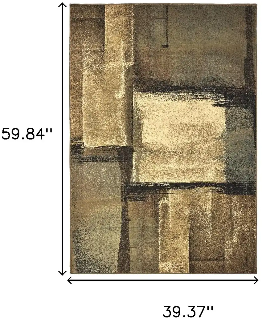 Brown And Beige Distressed Blocks Area Rug Photo 3