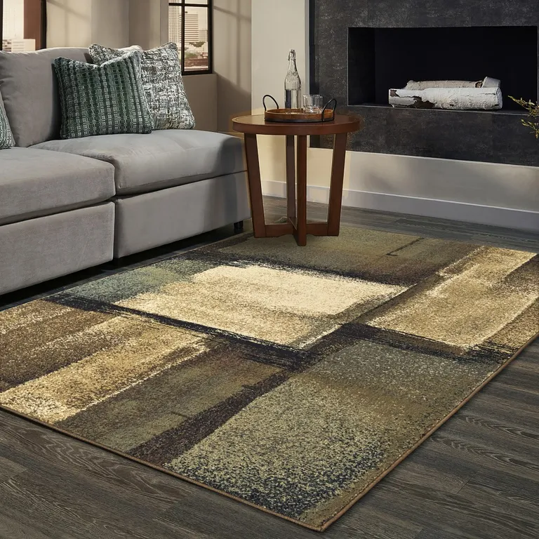 3'x5' Brown and Beige Distressed Blocks Area Rug Photo 4