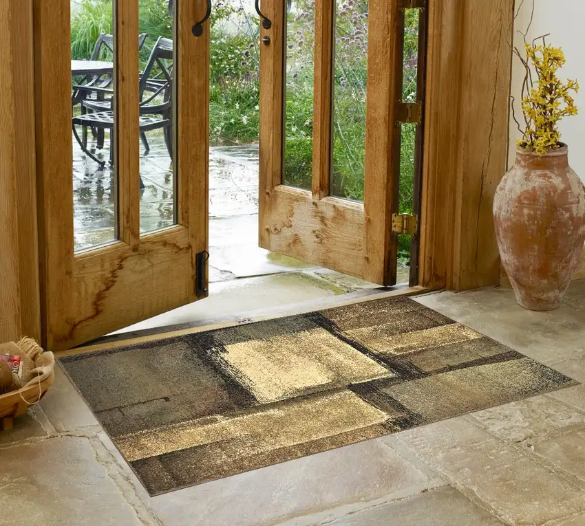 Brown And Beige Distressed Blocks Area Rug Photo 1