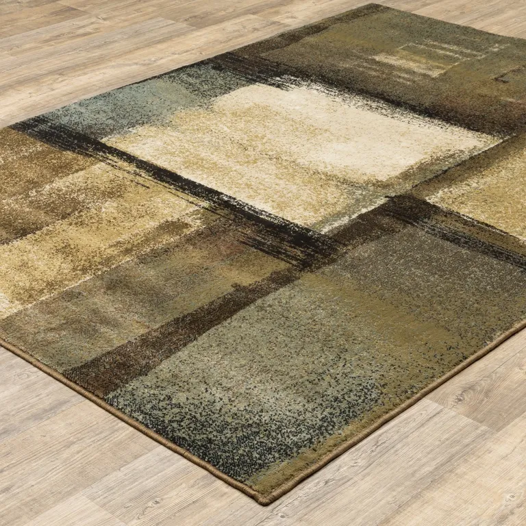 3'x5' Brown and Beige Distressed Blocks Area Rug Photo 5