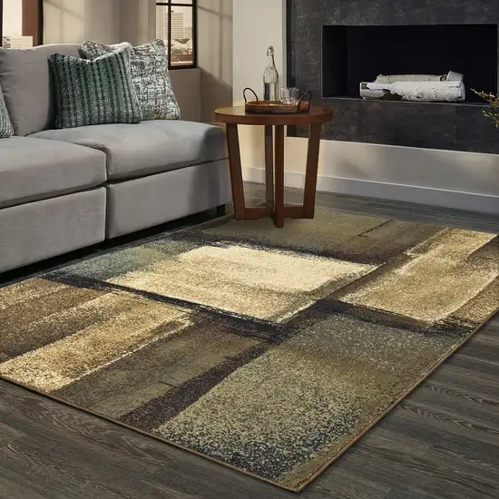 7'x9' Brown and Beige Distressed Blocks Area Rug Photo 6