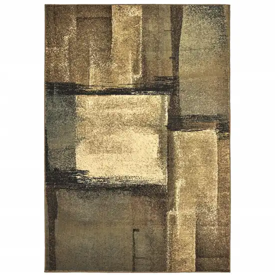7'x9' Brown and Beige Distressed Blocks Area Rug Photo 1