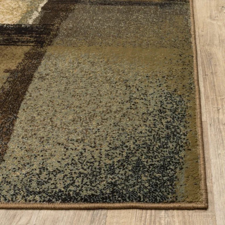 7'x9' Brown and Beige Distressed Blocks Area Rug Photo 5