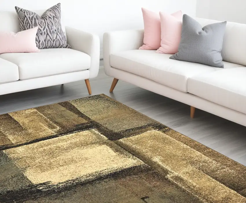Brown And Beige Distressed Blocks Area Rug Photo 1