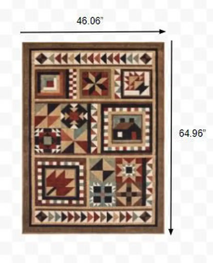 4'x6' Brown and Red Ikat Patchwork Area Rug Photo 5
