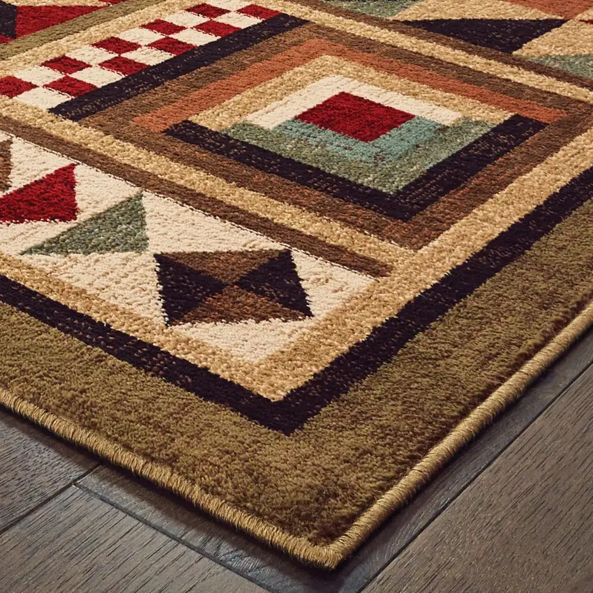 Brown And Red Ikat Patchwork Area Rug Photo 7