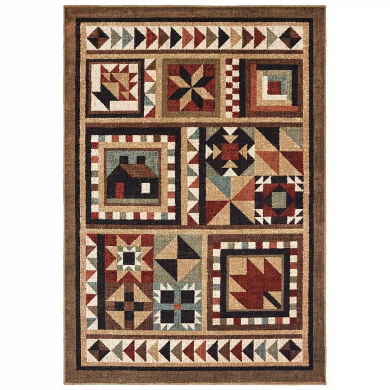4'x6' Brown and Red Ikat Patchwork Area Rug Photo 5