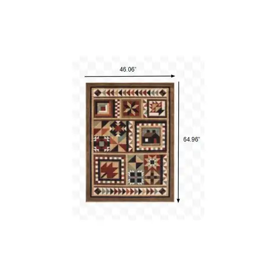 Brown And Red Ikat Patchwork Area Rug Photo 8