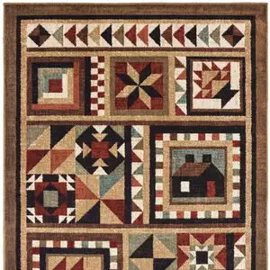 Photo of 4'x6' Brown and Red Ikat Patchwork Area Rug