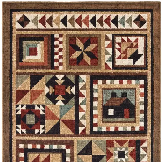 5'x7' Brown and Red Ikat Patchwork Area Rug Photo 5
