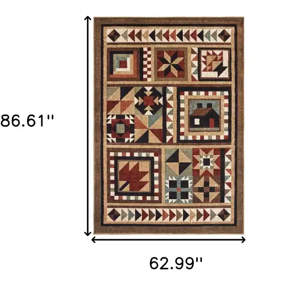 5'x7' Brown and Red Ikat Patchwork Area Rug Photo 6