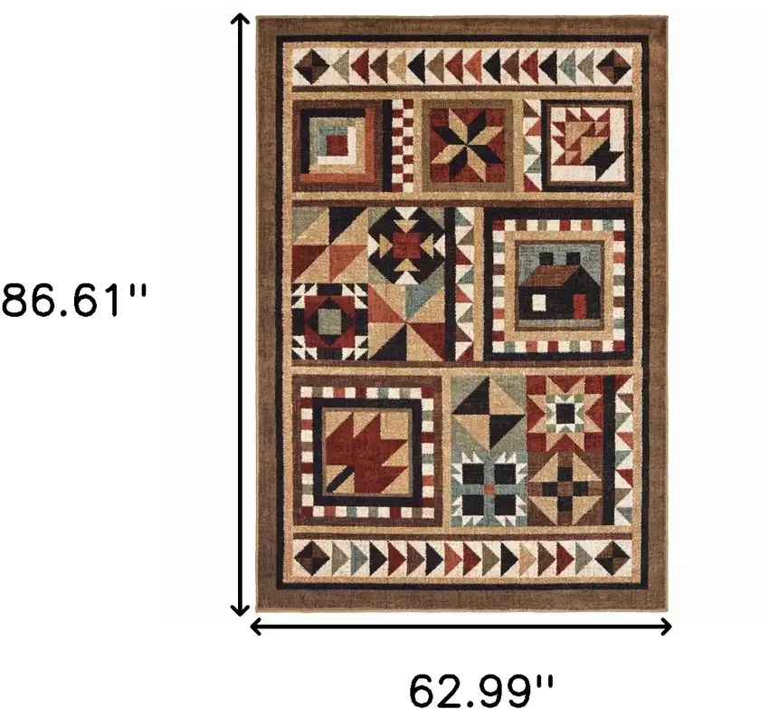 5'x7' Brown and Red Ikat Patchwork Area Rug Photo 6