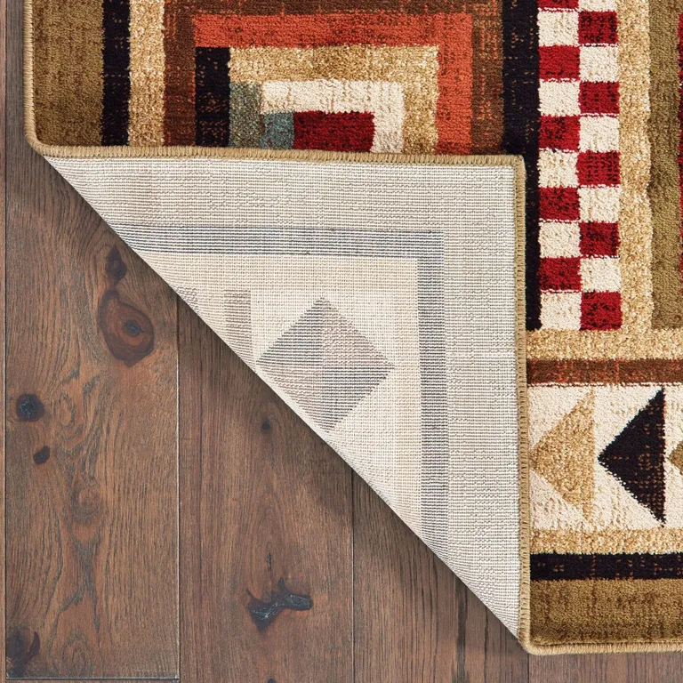 7'x9' Brown and Red Ikat Patchwork Area Rug Photo 3