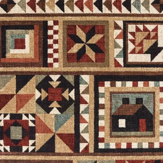 7'x9' Brown and Red Ikat Patchwork Area Rug Photo 4