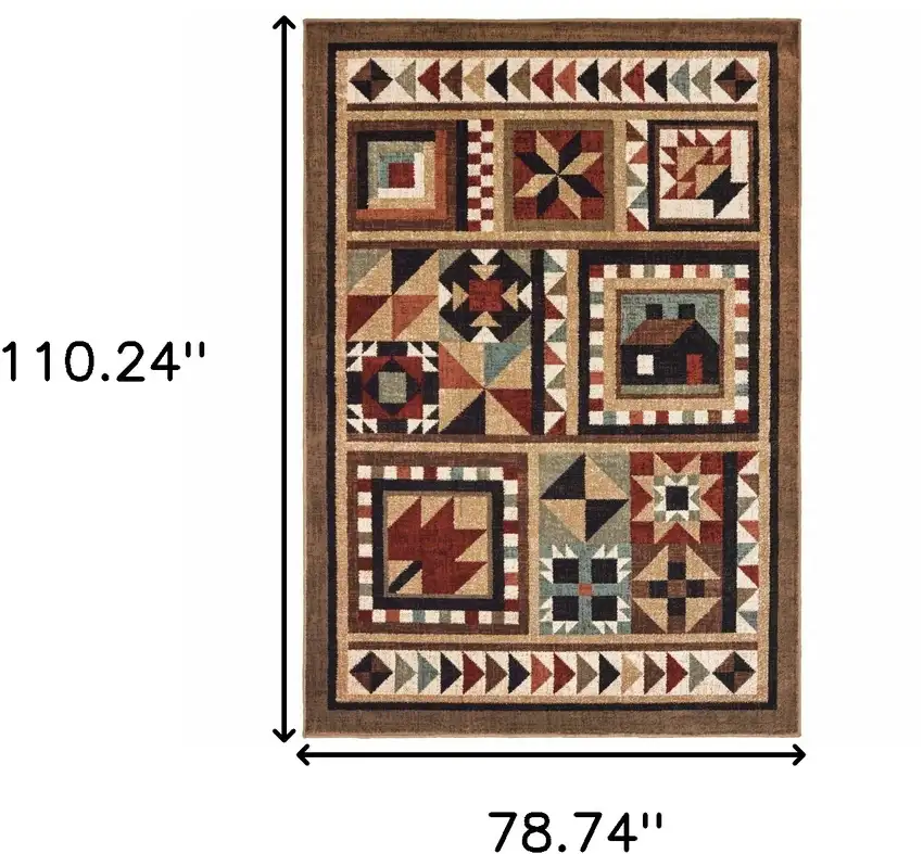 7'x9' Brown and Red Ikat Patchwork Area Rug Photo 6