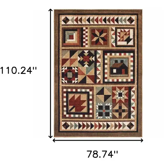 7'x9' Brown and Red Ikat Patchwork Area Rug Photo 6