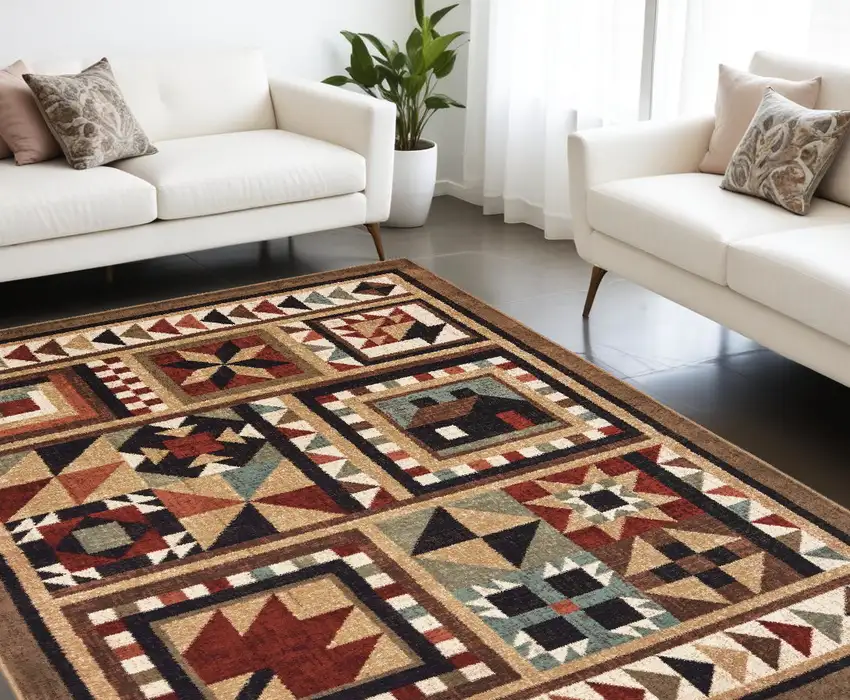 Brown And Red Ikat Patchwork Area Rug Photo 1