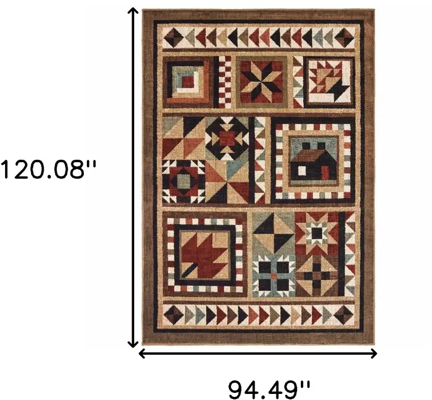8'x10' Brown and Red Ikat Patchwork Area Rug Photo 6
