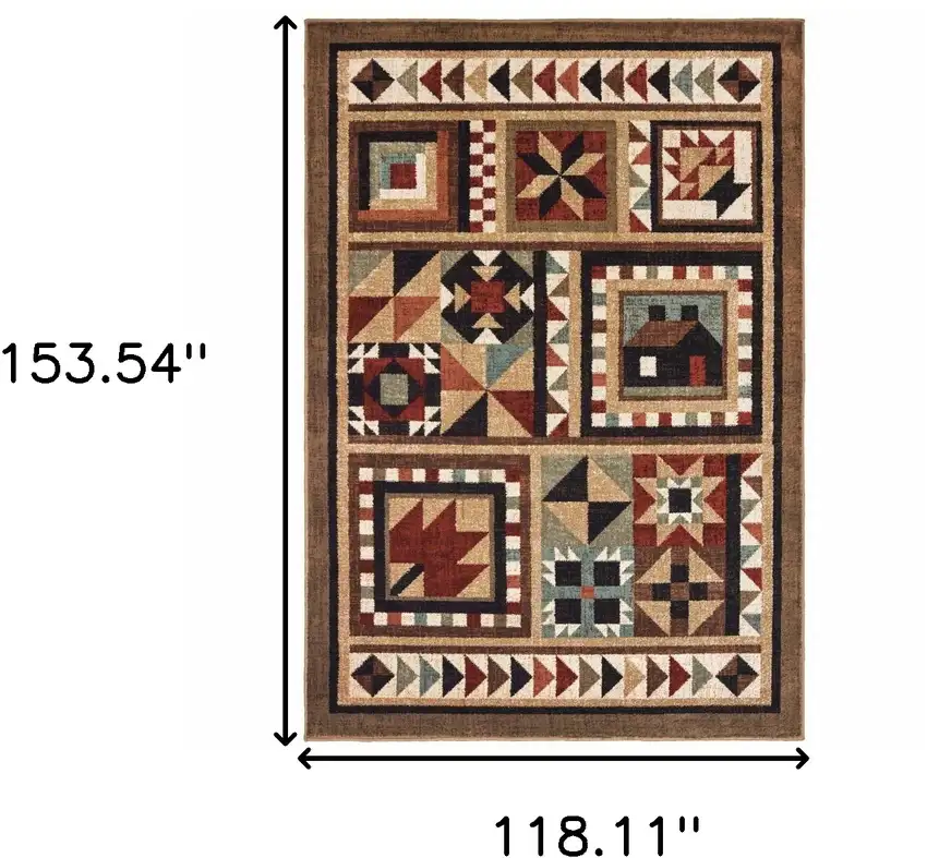 10'x13' Brown and Red Ikat Patchwork Area Rug Photo 6