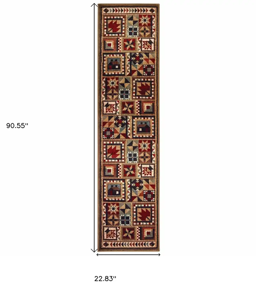 2' X 8' Brown And Red Ikat Patchwork Runner Rug Photo 3