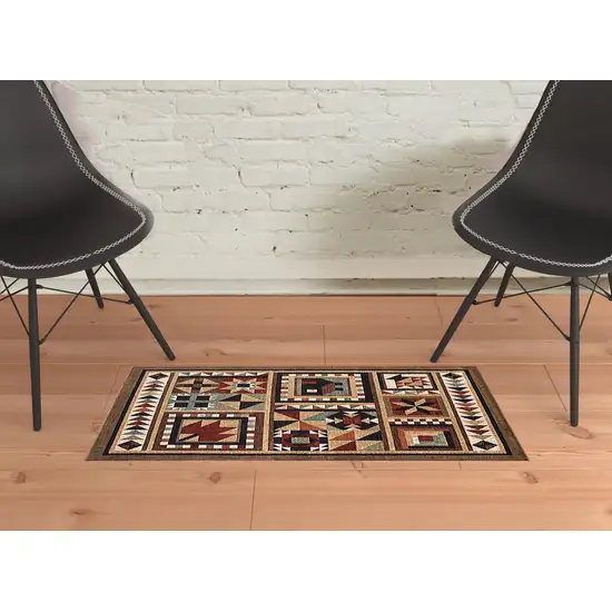 2'x3' Brown and Red Ikat Patchwork Scatter Rug Photo 5
