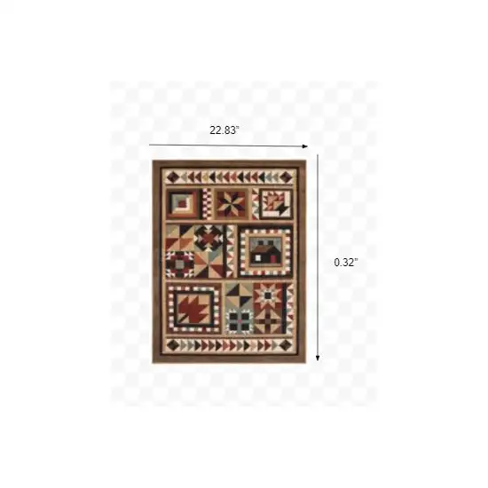 2'x3' Brown and Red Ikat Patchwork Scatter Rug Photo 2