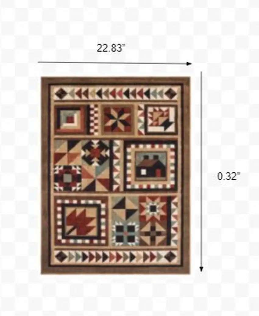 2'x3' Brown and Red Ikat Patchwork Scatter Rug Photo 2