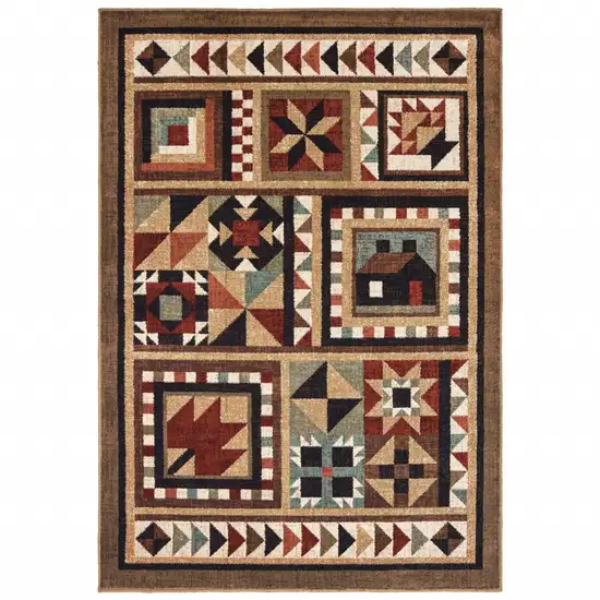 2'x3' Brown and Red Ikat Patchwork Scatter Rug Photo 1