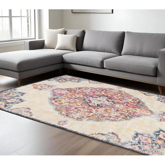 Cream Decorative Medallion Area Rug Photo 1