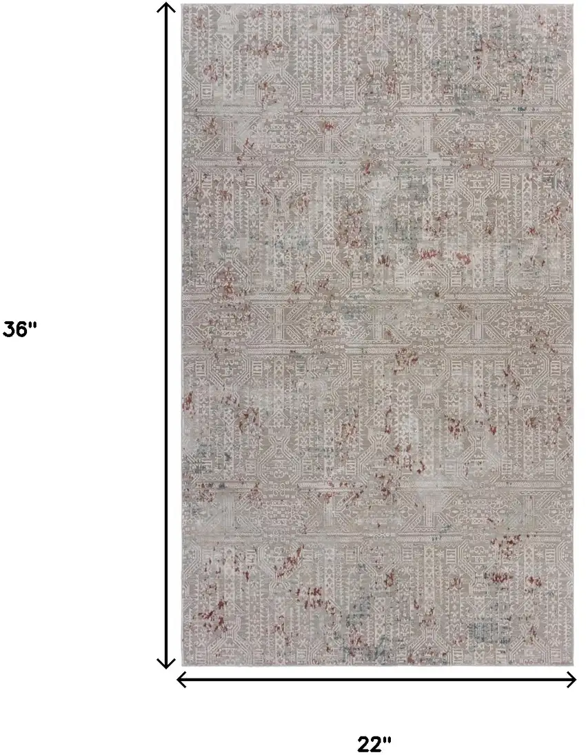 2' x 3' Gray And Ivory Geometric Distressed Stain Resistant Area Rug Photo 6