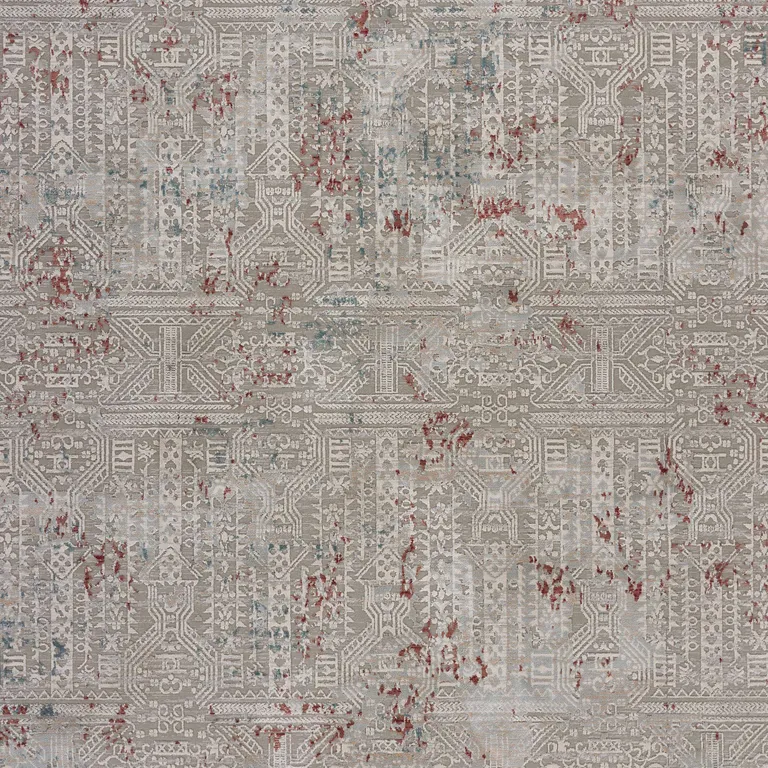 2' x 3' Gray And Ivory Geometric Distressed Stain Resistant Area Rug Photo 5