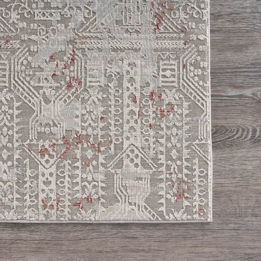 2' x 3' Gray And Ivory Geometric Distressed Stain Resistant Area Rug Photo 3