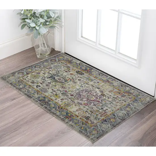 Gray Floral Power Loom Area Rug Photo 1