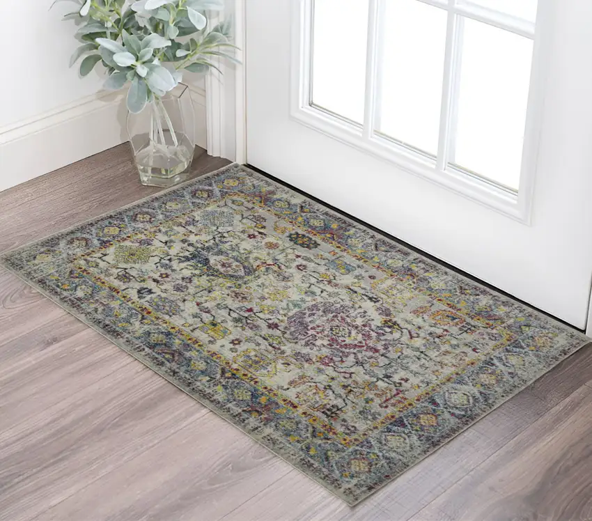 Gray Floral Power Loom Area Rug Photo 1