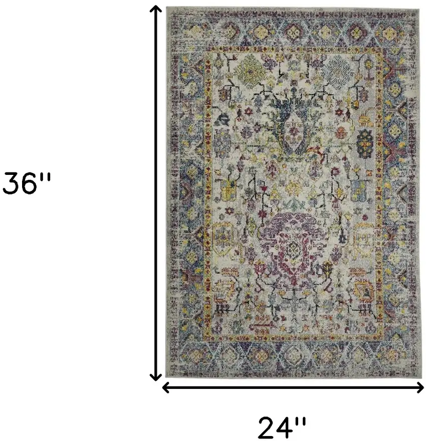 2' x 3' Gray Floral Power Loom Area Rug Photo 9