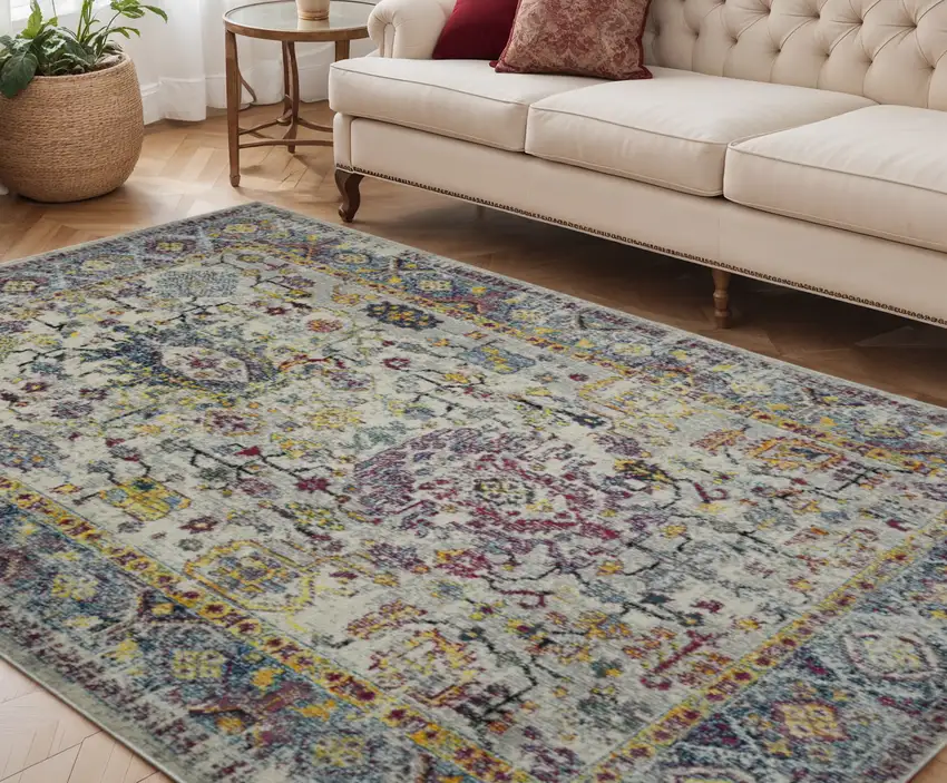 Gray Floral Power Loom Area Rug Photo 1