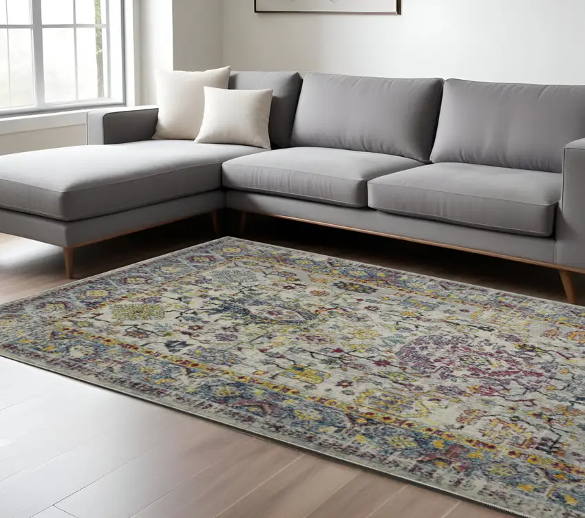 Gray Floral Power Loom Area Rug Photo 1